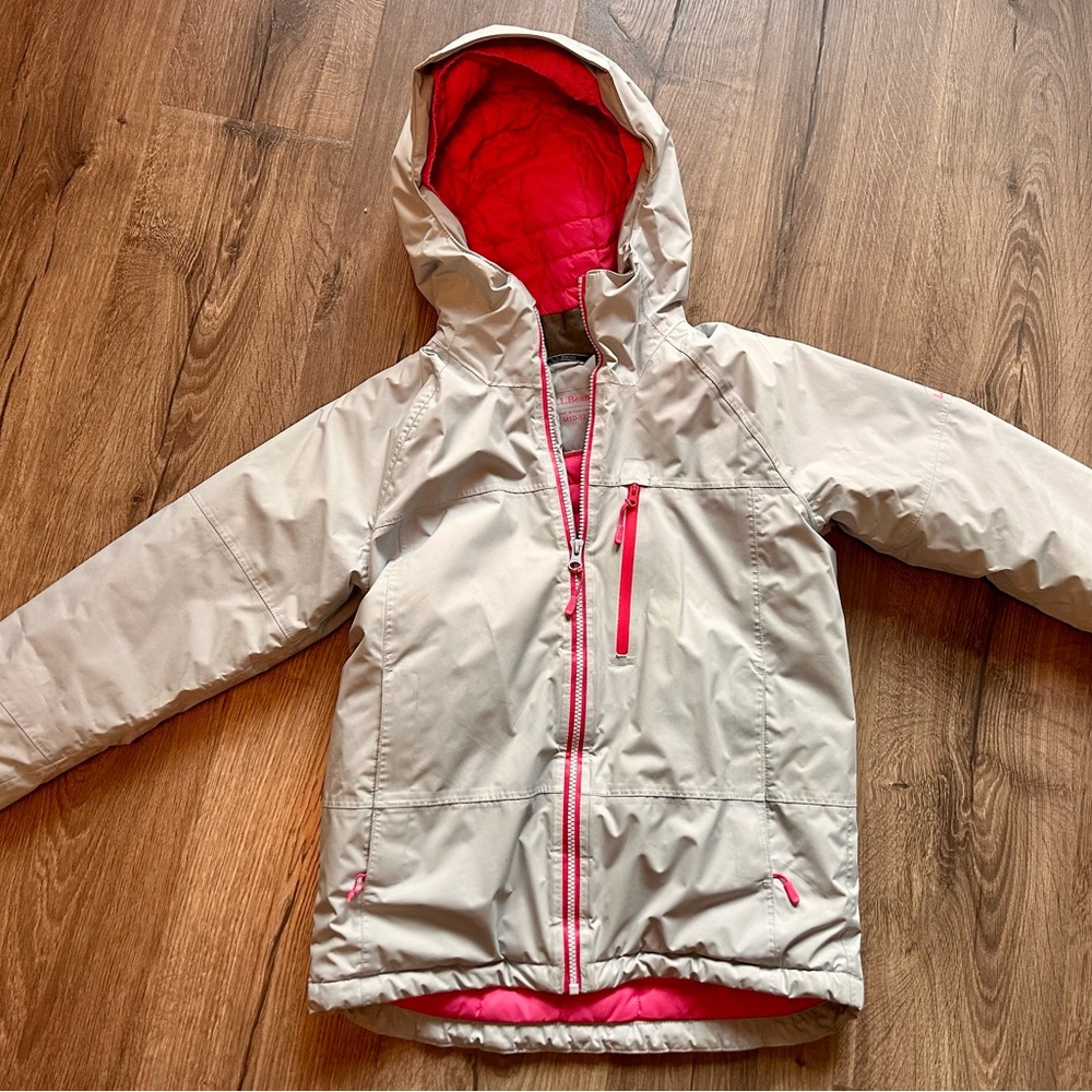 L.L. Bean Kids Tan and Pink Hooded Raincoat